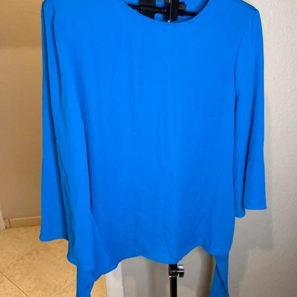 Worthington Royal Blue Bell Sleeve Tie Hem Blouse Top Size XL